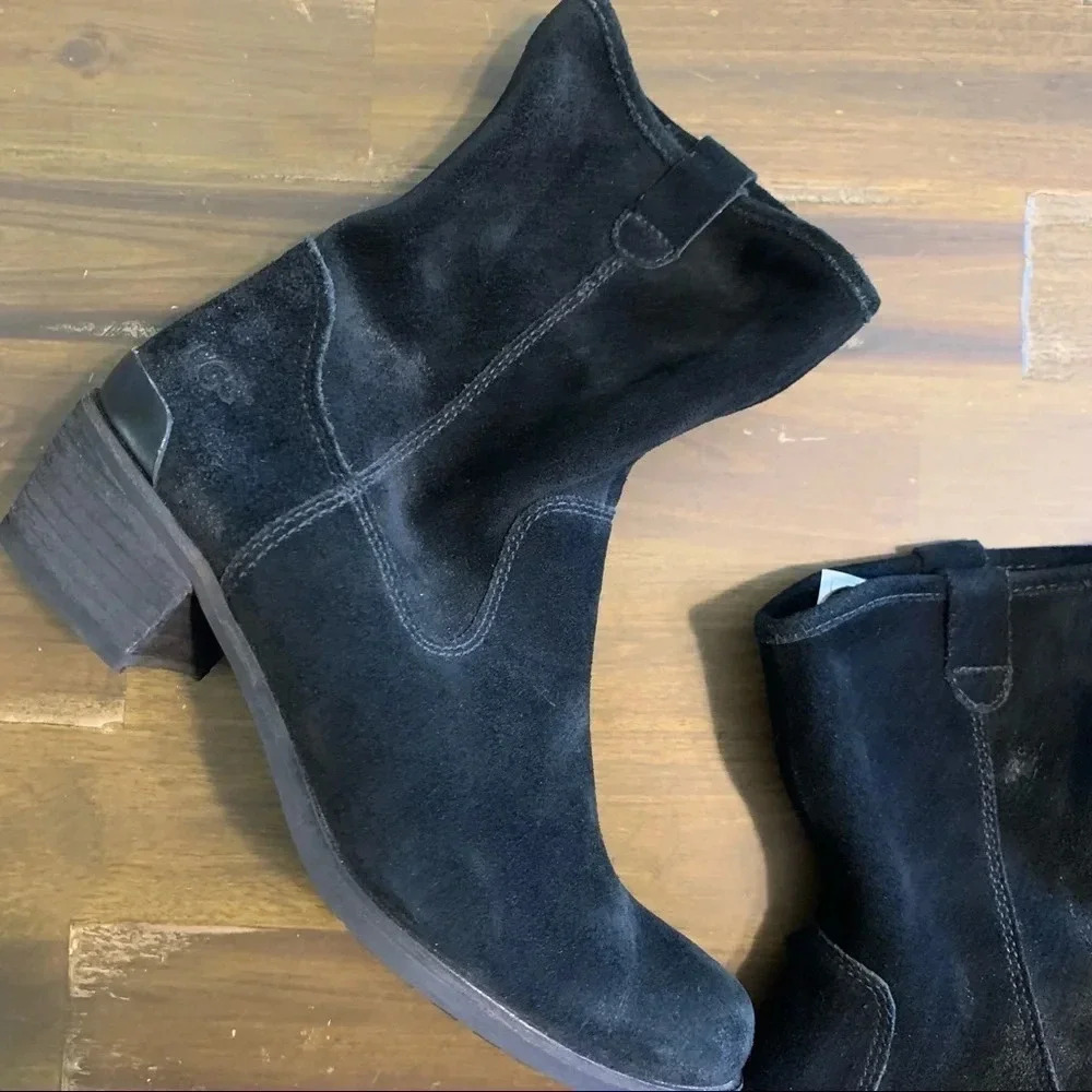 Ugg Briar Ankle Boots Booties Suede Leather Heeled Slouchy Size 7 1/2 - Picture 9 of 10